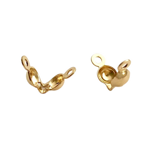 14K Gold Filled Clam Shell Bead Tip With 2 Rings 0.9 mm Hole, Clamshell End Tip Beads, (GF-372)