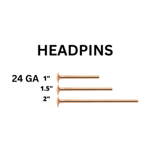 14K Rose Gold Filled Head Pin, 24 GA Headpins Available in 3 Sizes - 1, 1.5, & 2 Inches, (RG-H24)