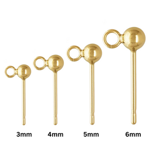 14k Gold Filled Ball Earrings With Ring, 4 Sizes - 3mm, 4mm, 5mm, 6mm, (GF-331)