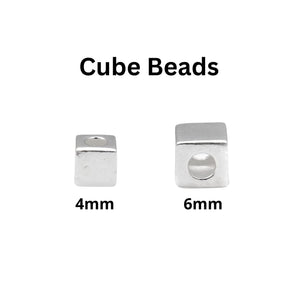 Sterling Silver Cube Beads, Cube Spacer Beads Available in 2 Sizes - 4mm & 6mm, Wholesale Bulk Pricing (SS-685)