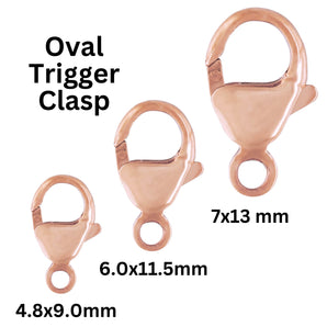 14K Rose Gold Filled Oval Trigger Clasp, Oval Trigger Claw Clasp Available in 3 Sizes - 4.8x9mm, 6x11.5mm, 7x13mm, (RG-856)