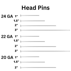 Sterling Silver Flat Headpins, 24 GA, 22 GA & 20 Gauges Head Pins in 4 Sizes - 1, 1.5, 2 and 3 Inches, (SS-HP)