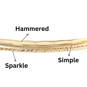 14K Gold Filled Stacking Wire Bangle, Plain, Sparkle or hammered, 7.5" 1.3mm, (GF-808)