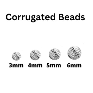 Sterling Silver Corrugated Round Bead, Round Spacer Beads Available in 4 Sizes - 3mm, 4mm, 5mm & 6mm (SS-2005)