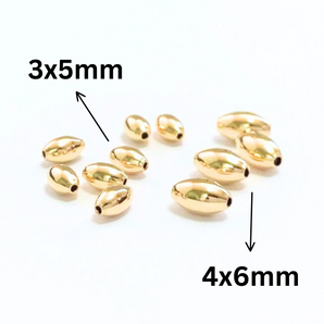 14K Gold Filled Oval Beads, Rice Seamless Olive Oval Beads in 2 Sizes - 3x5mm and 4x6mm, (GF-700)