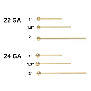 14K Gold Filled Ball Headpins, Ball Pins Available in 24 GA and 26 GA - 3 Sizes - 1 Inch, 1.5 Inch, 2 Inch, Wholesale Bulk Pricing, (GF-B24)