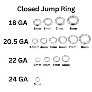 Sterling Silver CLOSED Jump Rings, Close Rings Available in 24 Gauge, 22 Gauge, 20 Gauge and 18 Gauge, (SS-JRC)