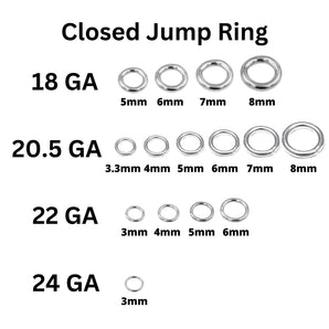 Sterling Silver CLOSED Jump Rings, Close Rings Available in 24 Gauge, 22 Gauge, 20 Gauge and 18 Gauge, (SS-JRC)