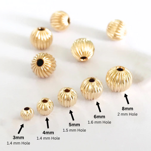 14K Gold Filled Straight Corrugated Round Beads, 5 Sizes - 3mm, 4mm, 5mm, 6mm and 8mm, (GF-560)