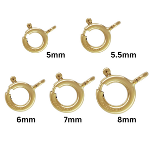 14K Gold Filled Spring Ring with Open Jump Ring, Spring Clasp in 5 Sizes - 5mm, 5.5mm, 6mm, 7mm and 8mm, (GF-450)