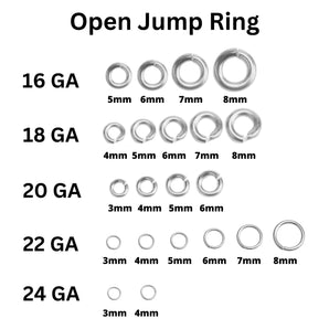 Sterling Silver OPEN Jump Rings, Click Lock Jump Ring in 16 Gauge, 18 Gauge, 20 Gauge, 22 Gauge, 24 Gauge, (SS-JR18)