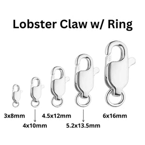 Sterling Silver Lobster Clasp, Lobster Trigger Claw with Ring in 5 Sizes, 8mm, 10mm, 12mm , 13.5mm, 16mm, Made in Italy,  (SS-850)