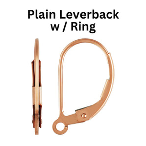 14k Rose Gold Filled Plain Leverback with Ring, Lever Back Earring Wire (RG-313)