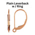 14k Rose Gold Filled Plain Leverback with Ring, Lever Back Earring Wire (RG-313)