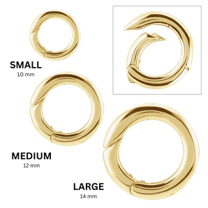 14K Solid Gold Round Push Clasp Lock Connector for Pendants Necklaces, 3 Sizes