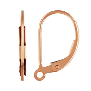 14k Rose Gold Filled Plain Leverback with Ring, Lever Back Earring Wire (RG-313)