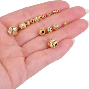 14k Gold Filled Corrugated Straight Round Beads, 5 Sizes, (GF-560)