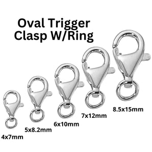 Sterling Silver Trigger Lobster Clasp, Lobster Claw with Open Jump Ring in 5 Sizes, 7mm, 8.2mm, 10mm, 12mm, 15mm, Made in Italy, (SS-876)