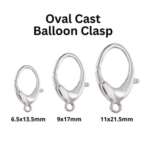 Sterling Silver Oval Cast Balloon Clasp, Oval Silver Clasp Available in 3 Sizes - 6.5x13.5mm, 9x17mm, 11x21.5mm, (SS-851)