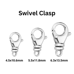 Sterling Silver Swivel Lobster Clasp, Oval Lobster Clasp in 3 Sizes - 4.5x10.6mm, 5.5x11.8mm, 6.3x13.5mm, (SS-870)