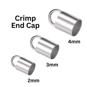 Sterling Silver End Cap Tube w/Ring, Crimp Tube Available in 3 Sizes - 2mm, 3mm & 4mm Internal Diameter, (SS-503)