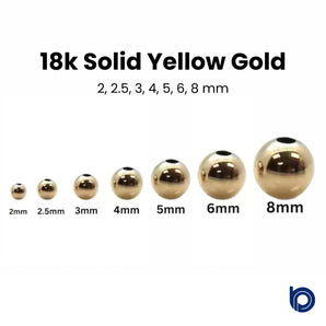 18K SOLID Gold Round Seamless Beads, Heavy Weight, 2 - 8 mm (18K-101)