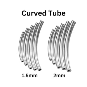 Sterling Silver  Curved Tube, Curve Tube Spacer Available in 5 Sizes - 15mm, 20mm, 25mm, 30mm & 35mm, (SS-1645)