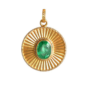 Pave Diamond Fluted Emerald Pendant, (DPL-2588)