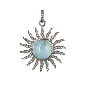 Pave Diamond Aquamarine Sun Pendant, (DPL-2594)