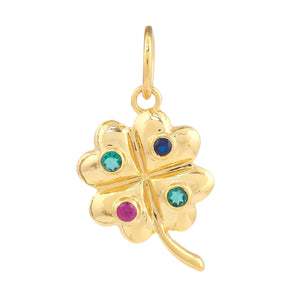 14k Solid Gold & Emerald, Ruby, Sapphire, Diamond Clover Pendant,  (14K-DP-139)