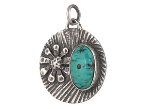 Sterling Silver Turquoise Fluted Flower Handcrafted Artisan Pendant, (SP-5729)
