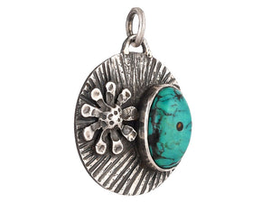 Sterling Silver Turquoise Fluted Flower Handcrafted Artisan Pendant, (SP-5729)