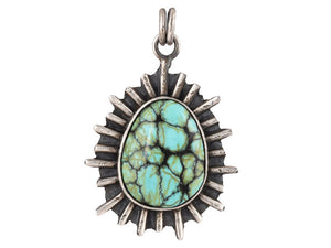 Sterling Silver Turquoise Fluted Handcrafted Artisan Pendant, (SP-5716)