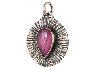 Sterling Silver Ruby Rose Cut Fluted Handcrafted Artisan Pendant, (SP-5734)