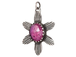 Sterling Silver Ruby Rosecut Fluted Flower Handcrafted Artisan Pendant, (SP-5728)
