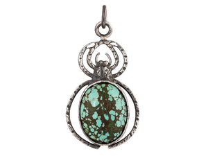 Sterling Silver Turquoise Large Spider Handcrafted Artisan Pendant, (SP-5718)