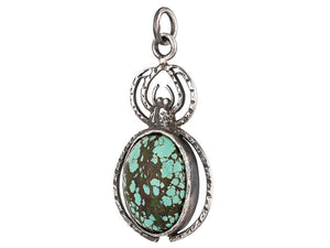 Sterling Silver Turquoise Large Spider Handcrafted Artisan Pendant, (SP-5718)
