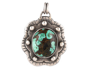 Sterling Silver Turquoise Fluted Handcrafted Artisan Pendant, (SP-5722)