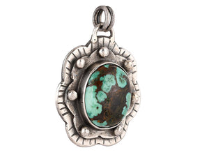 Sterling Silver Turquoise Fluted Handcrafted Artisan Pendant, (SP-5722)