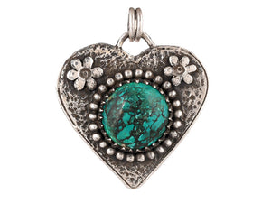 Sterling Silver Turquoise Heart Love Handcrafted Artisan Pendant, (SP-5735)