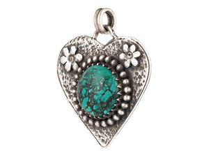 Sterling Silver Turquoise Heart Love Handcrafted Artisan Pendant, (SP-5735)