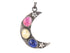 Sterling Silver Multi Sapphire Celestial Moon & Star Handcrafted Artisan Pendant, (SP-5714)