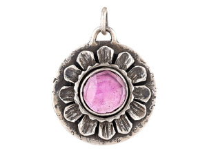 Sterling Silver Ruby Lotus Handcrafted Artisan Pendant, (SP-5711)