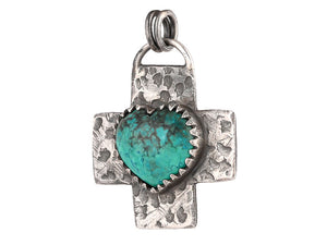 Sterling Silver Turquoise Heart Love Handcrafted Artisan Pendant, (SP-5726)