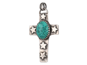 Sterling Silver Turquoise Cross Handcrafted Artisan Pendant, (SP-5721)