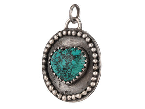 Sterling Silver Turquoise Dotted Heart Love Handcrafted Artisan Pendant, (SP-5710)