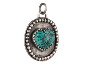 Sterling Silver Turquoise Dotted Heart Love Handcrafted Artisan Pendant, (SP-5710)