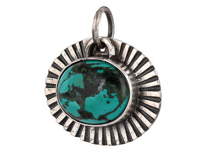 Sterling Silver Turquoise Fluted Oval Handcrafted Artisan Pendant, (SP-5725)