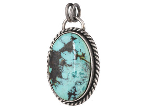 Sterling Silver Turquoise Oval Handcrafted Artisan Pendant, (SP-5715)