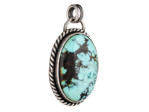 Sterling Silver Turquoise Oval Handcrafted Artisan Pendant, (SP-5715)